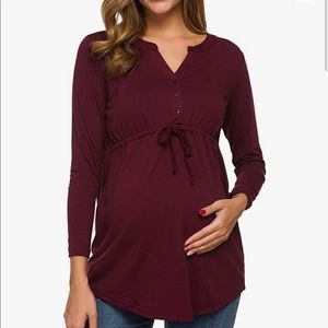 Maroon Vneck Maternity Blouse